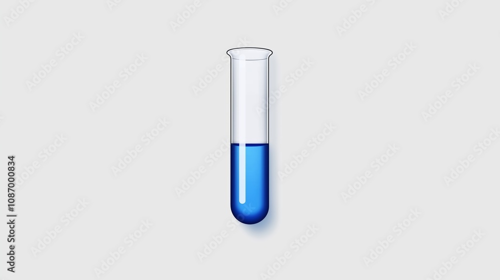 A single test tube icon filled with blue liquid, centered on a soft grey background.