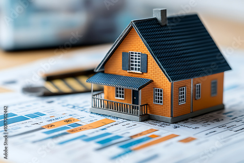 A visual concept showing how credit scores impact loan approval, with a scale from poor to excellent, loan documents, and a house model, focusing on financial evaluation.
 photo