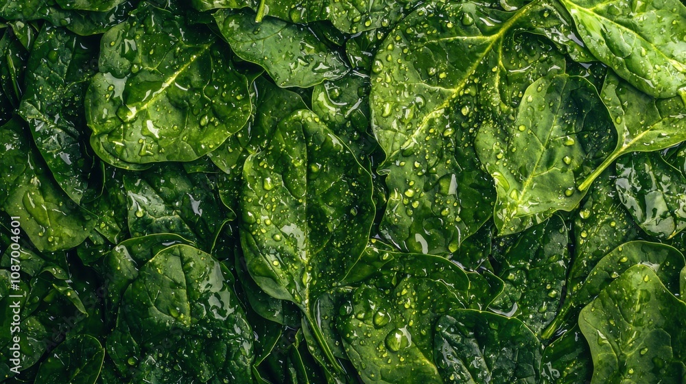 Background from fresh green spinach leaves with water drops. Texture of raw organic baby spinach close up. Food background Background from fresh green spinach leaves with water drops. Texture of raw organic baby spinach close up. Food background