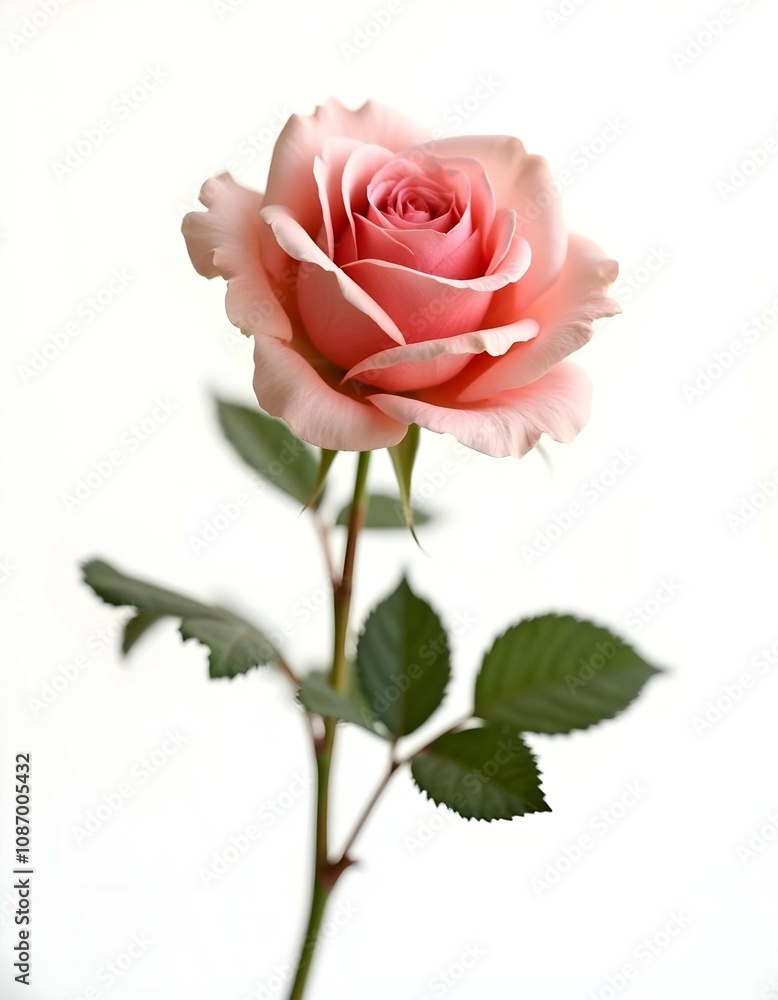 Fototapeta premium Rose Flower with Leaves On White background