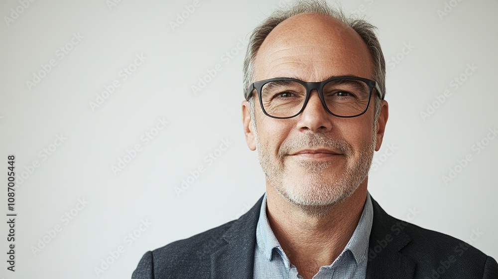 Confident Middle-Aged Man Portrait with Glasses in Casual Business Attire Against a Neutral Background for Professional or Personal Use Confident Middle-Aged Man Portrait with Glasses in Casual Business Attire Against a Neutral Background for Professional or Personal Use