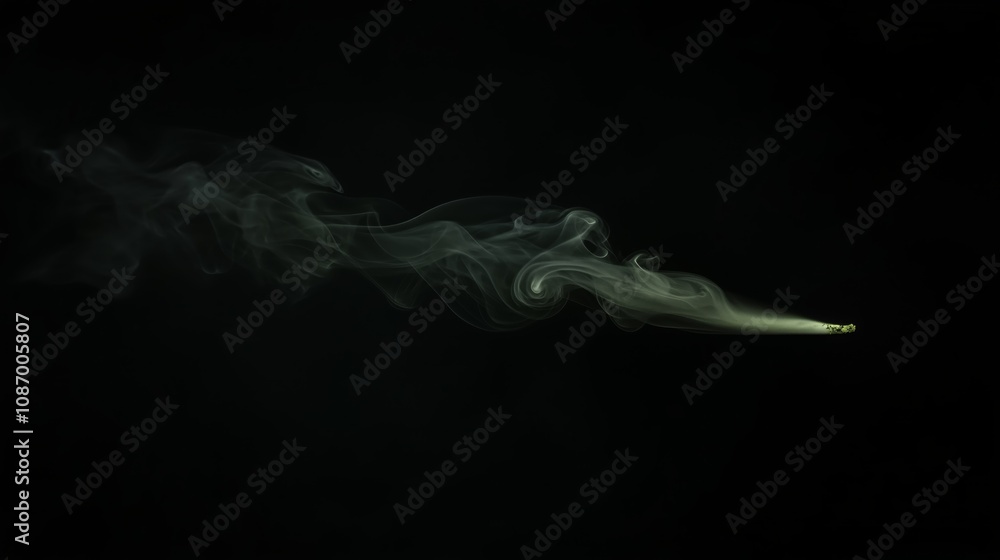 A wisp of green smoke against a black background, taken with a wide-angle lens. A wisp of green smoke against a black background, taken with a wide-angle lens.