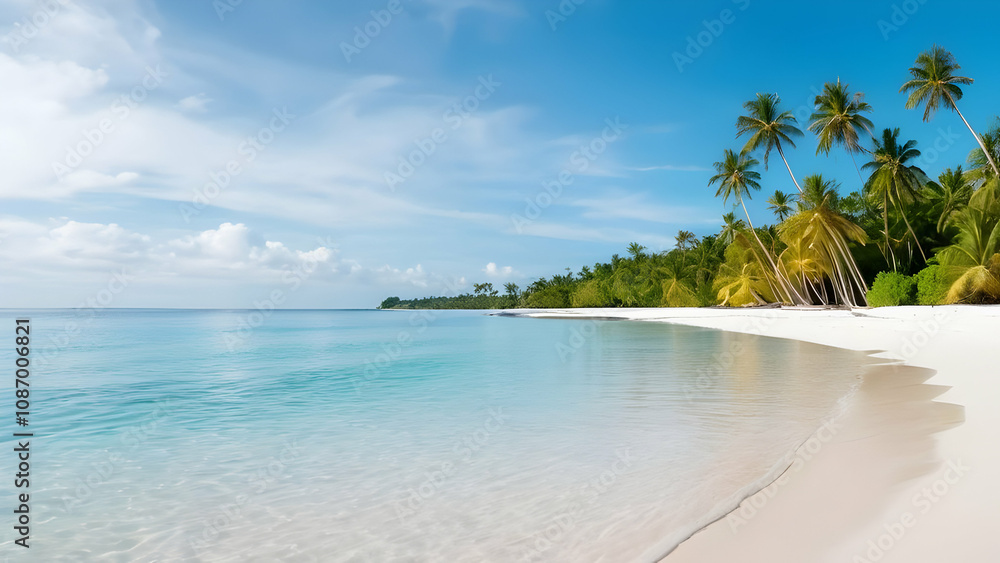 Beautiful tropical beach banner. White sand and coco palms travel tourism wide panorama background concept. Amazing beach landscape Beautiful tropical beach banner. White sand and coco palms travel tourism wide panorama background concept. Amazing beach landscape
