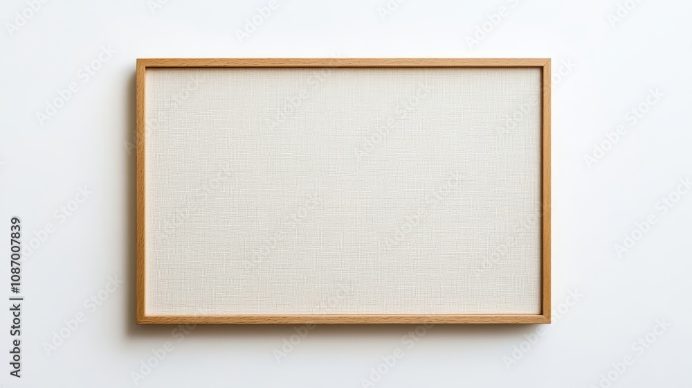 Minimalist Blank Canvas in Modern Wooden Frame on White Background with Neutral Tones and Subtle Textures Minimalist Blank Canvas in Modern Wooden Frame on White Background with Neutral Tones and Subtle Textures