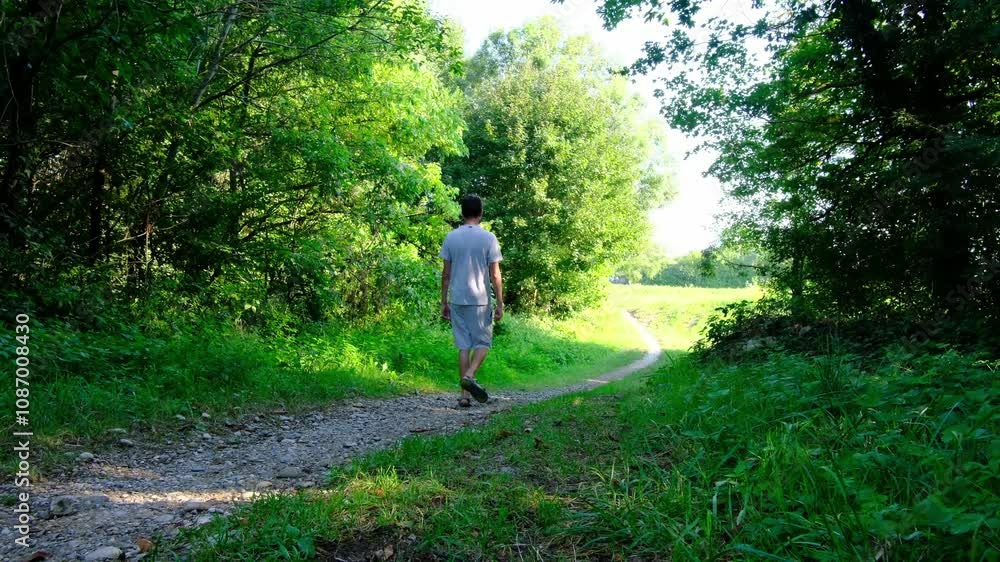 Man walking along a rural dirt road, surrounded by fields and forest, capturing the peaceful, rustic atmosphere of countryside life. Simple, quiet scene emphasizing solitude and nature. Man walking along a rural dirt road, surrounded by fields and forest, capturing the peaceful, rustic atmosphere of countryside life. Simple, quiet scene emphasizing solitude and nature.