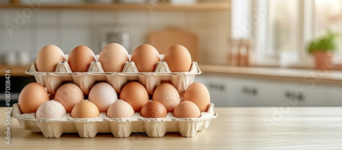  egg cartons organized in a clean kitchen setting photo