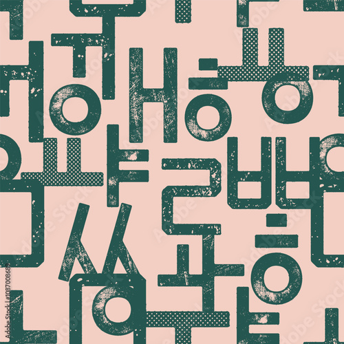 Korean alphabet Hangul seamless pattern. Graphic design for background, banner, poster, cover, invitation, fabric, header or brochure. Vector illustration