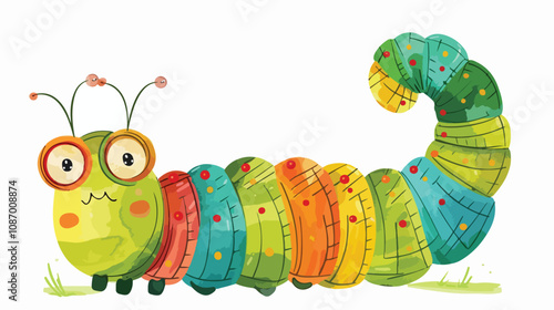Colorful Cartoon Caterpillar Vector Illustration in Hand