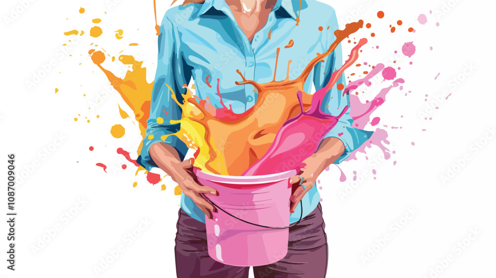 Fototapeta premium Professional Businesswoman Holding Paint Bucket Close-up