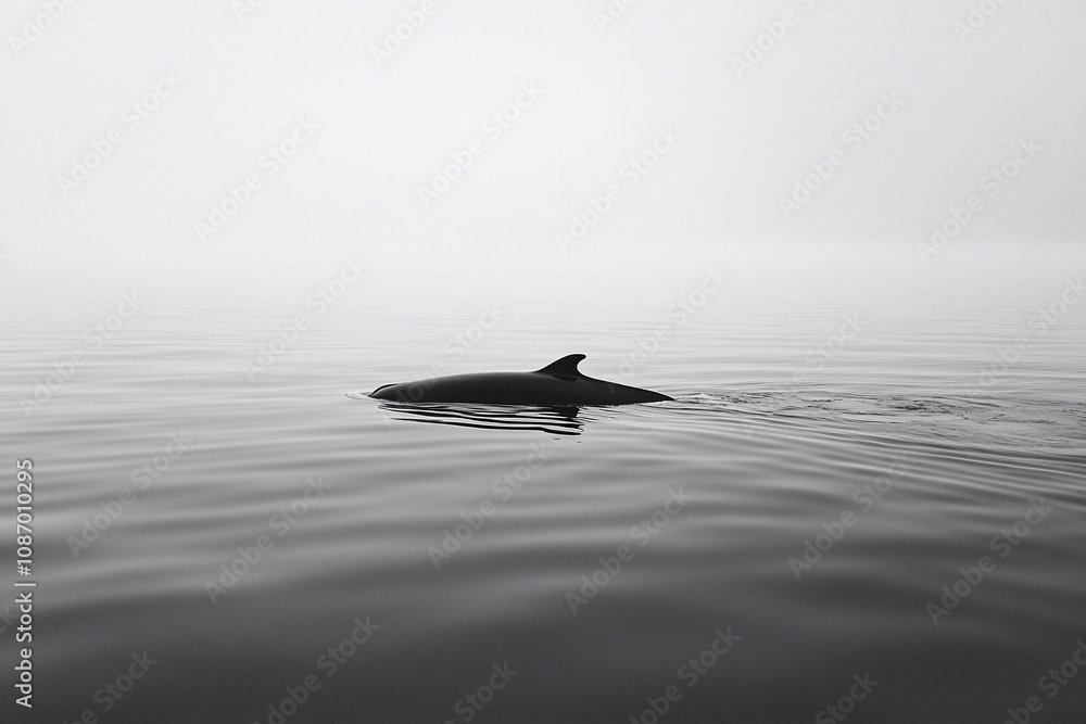 Serene Dolphin Silhouette in Misty Waters Serene Dolphin Silhouette in Misty Waters