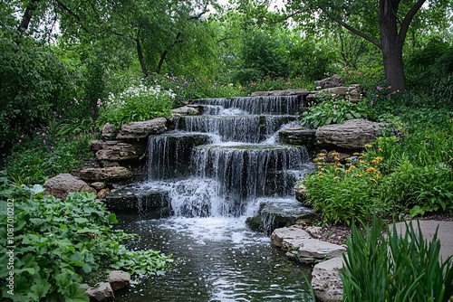 Serene Forest Waterfall Surrounded by Lush Greenery