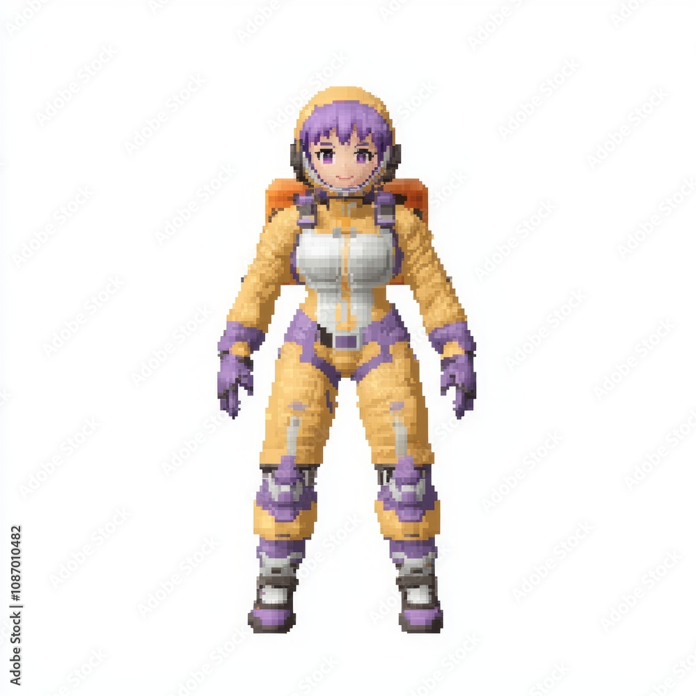 Pixelated 8-Bit Space Pilot: Daring Female NPC Character Model Ready for Intergalactic Adventure Pixelated 8-Bit Space Pilot: Daring Female NPC Character Model Ready for Intergalactic Adventure