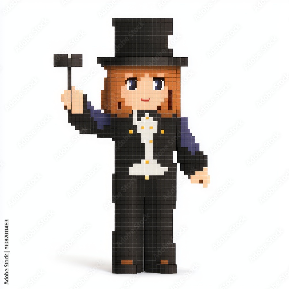 Pixelated 8-Bit NPC Female Magician Character in Classy Attire Performing Tricks Pixelated 8-Bit NPC Female Magician Character in Classy Attire Performing Tricks