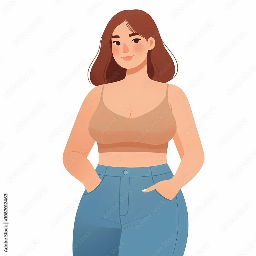 Plus-Size Woman Illustration in Flat Style on White Background Plus-Size Woman Illustration in Flat Style on White Background