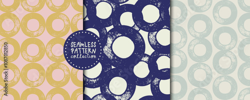 Set. Collection. Square seamless patterns, backgrounds, wallpapers with circles, rounds. Vector illustration. Textile, fabric, wrapping paper, print template