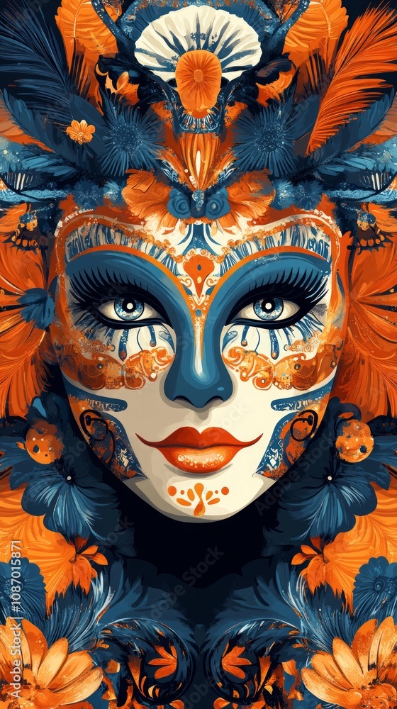 At the Carnival of Venice, a beautifully adorned mask features intricate designs and bright colors, capturing the festive spirit and rich cultural heritage At the Carnival of Venice, a beautifully adorned mask features intricate designs and bright colors, capturing the festive spirit and rich cultural heritage