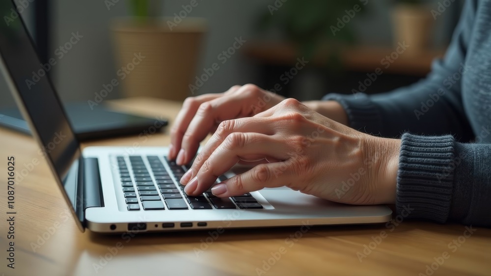 Old wrinkled female hands typing on a keyboard. Old wrinkled female hands typing on a keyboard.