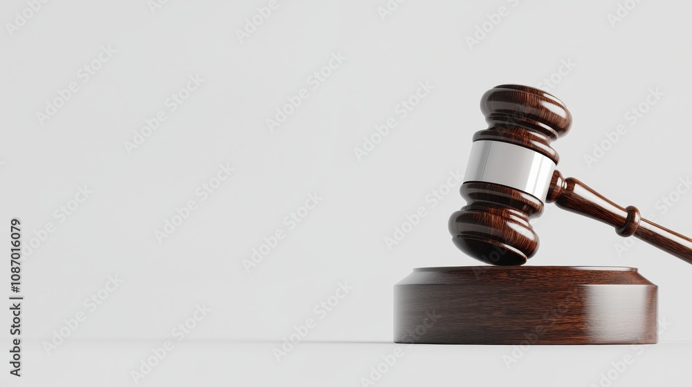 Front view of a polished wooden gavel on its podium with a white background, casting soft shadows to create depth. Front view of a polished wooden gavel on its podium with a white background, casting soft shadows to create depth.