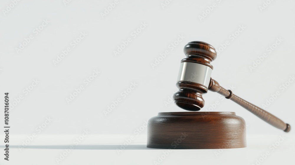 Front view of a polished wooden gavel on its podium with a white background, casting soft shadows to create depth. Front view of a polished wooden gavel on its podium with a white background, casting soft shadows to create depth.