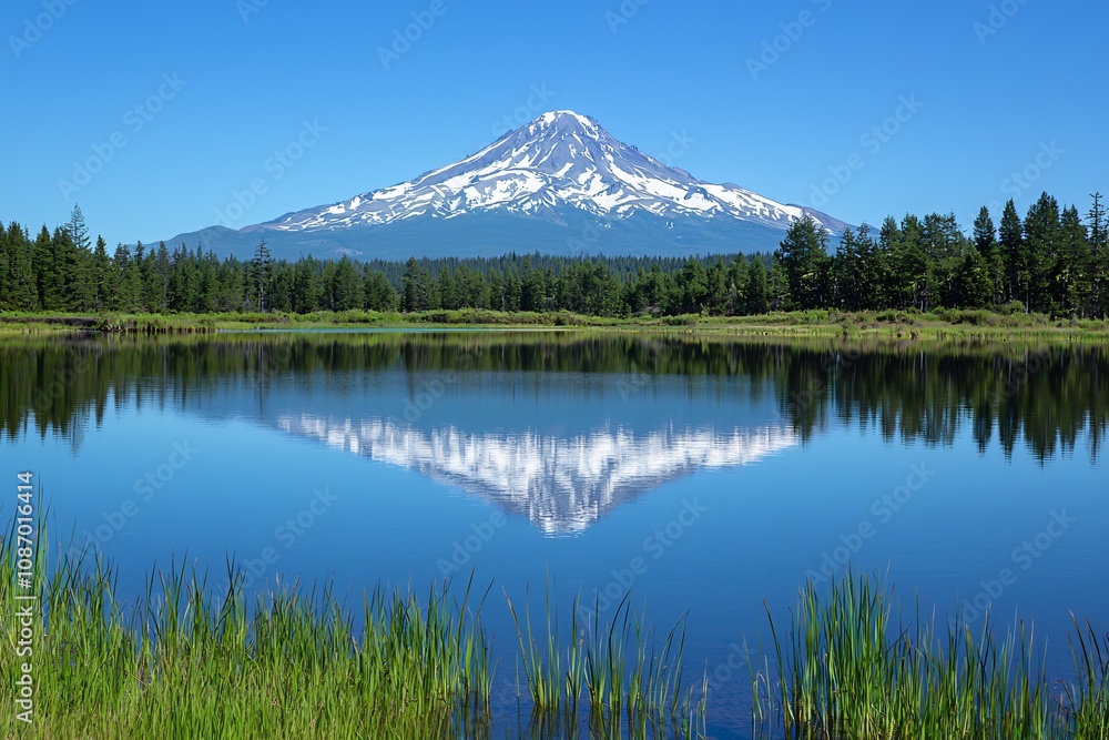 Stunning Reflection of Mt. Hood in Clear Lake Waters Stunning Reflection of Mt. Hood in Clear Lake Waters