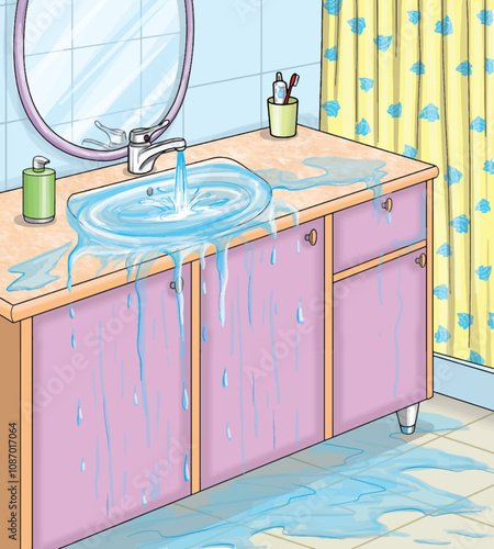 The fountain was left open. Waste of water. The bathroom flooded.