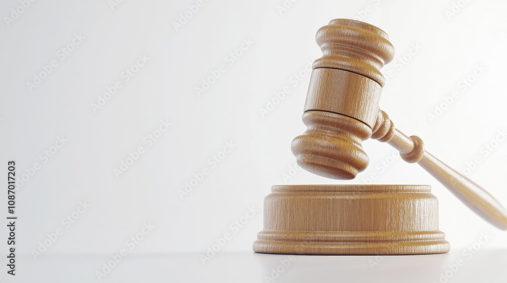 A close-up of a wooden gavel resting on its podium against a clean white background, symbolizing authority and justice. A close-up of a wooden gavel resting on its podium against a clean white background, symbolizing authority and justice.