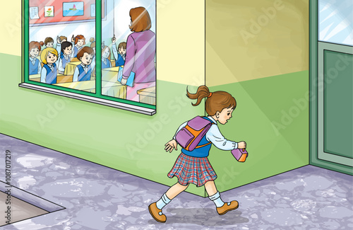 The little girl who is late for school.