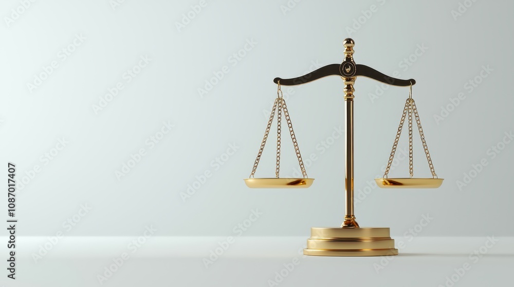 Minimalist composition of a legal scale on a white background, with one side slightly tilted, symbolizing the delicate balance of justice. Minimalist composition of a legal scale on a white background, with one side slightly tilted, symbolizing the delicate balance of justice.