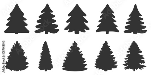 Set of Christmas tree silhouettes. isolated vector on white background.