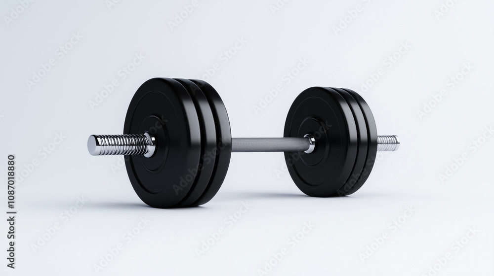 black dumbbell with metallic handle, perfect for strength training and fitness routines, on white background. black dumbbell with metallic handle, perfect for strength training and fitness routines, on white background.