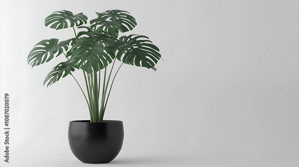 3D render of a monstera plant in a black pot 3D render of a monstera plant in a black pot
