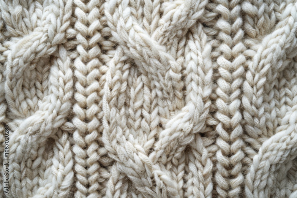 Cozy and Textured Cream Knitted Fabric Close-Up Showing Intricate Braided Patterns and Soft Fibers Perfect for Winter Apparel and Home Decor Design Inspirations Cozy and Textured Cream Knitted Fabric Close-Up Showing Intricate Braided Patterns and Soft Fibers Perfect for Winter Apparel and Home Decor Design Inspirations