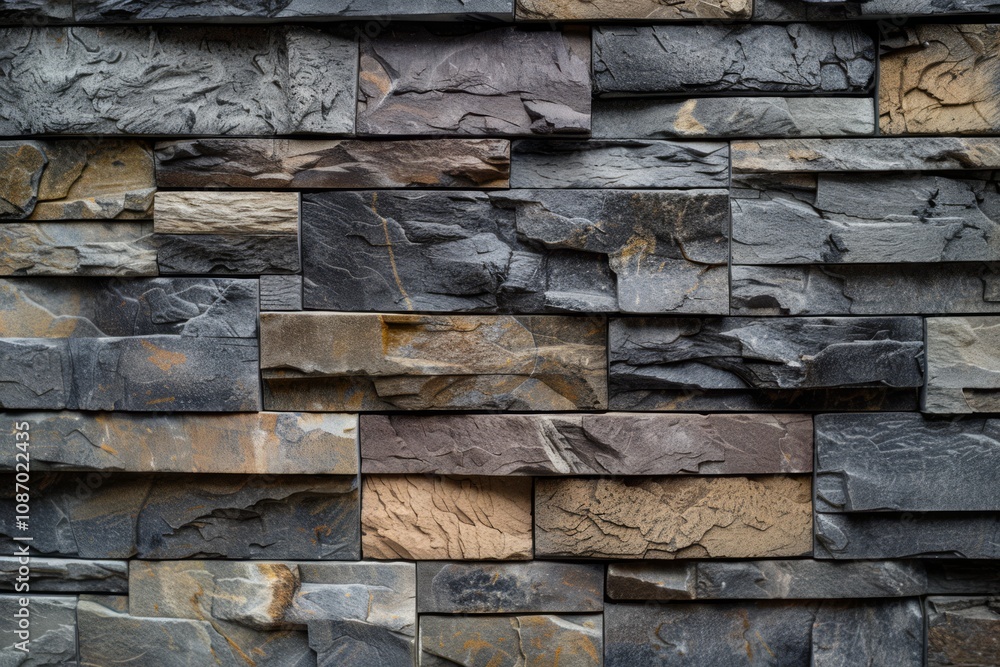 Textured Stone Wall Featuring Varied Shades of Gray and Brown, Ideal for Architectural, Interior Design, or Construction Backdrops in Modern Settings Textured Stone Wall Featuring Varied Shades of Gray and Brown, Ideal for Architectural, Interior Design, or Construction Backdrops in Modern Settings