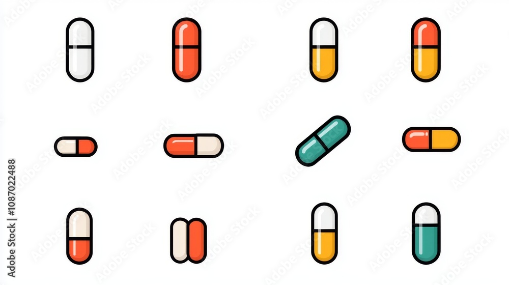Pill Icon Collection, a sleek set of black and white icons showcasing various pill designs, emphasizing clarity and detail against a soft, blurred backdrop. Pill Icon Collection, a sleek set of black and white icons showcasing various pill designs, emphasizing clarity and detail against a soft, blurred backdrop.