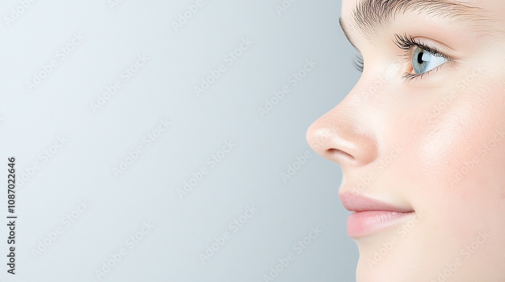 Serene close up of a person s face with a luminous glowing complexion achieved through advanced laser skin resurfacing subtle highlights and shadows accentuating the facial structure Serene close up of a person s face with a luminous glowing complexion achieved through advanced laser skin resurfacing subtle highlights and shadows accentuating the facial structure