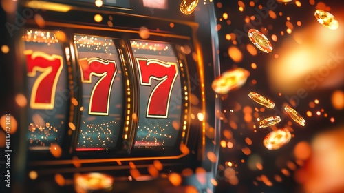 Abstract casino slot machine background. Colourful online casino banner 777 big winning symbol of gold jackpot, casino bar celebration light graphic.