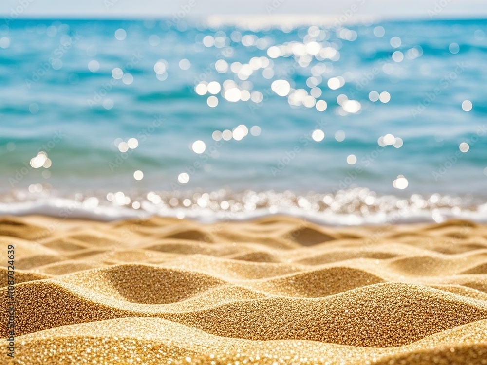 Beach And Sea - Summer Vacation On Sunny Sand With Glittering On Defocused Ocean