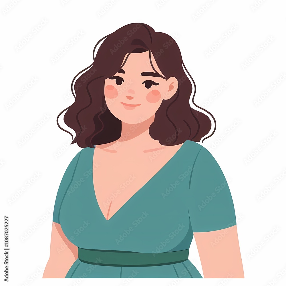 Plus-Size Woman Illustration in Flat Style on White Background Plus-Size Woman Illustration in Flat Style on White Background