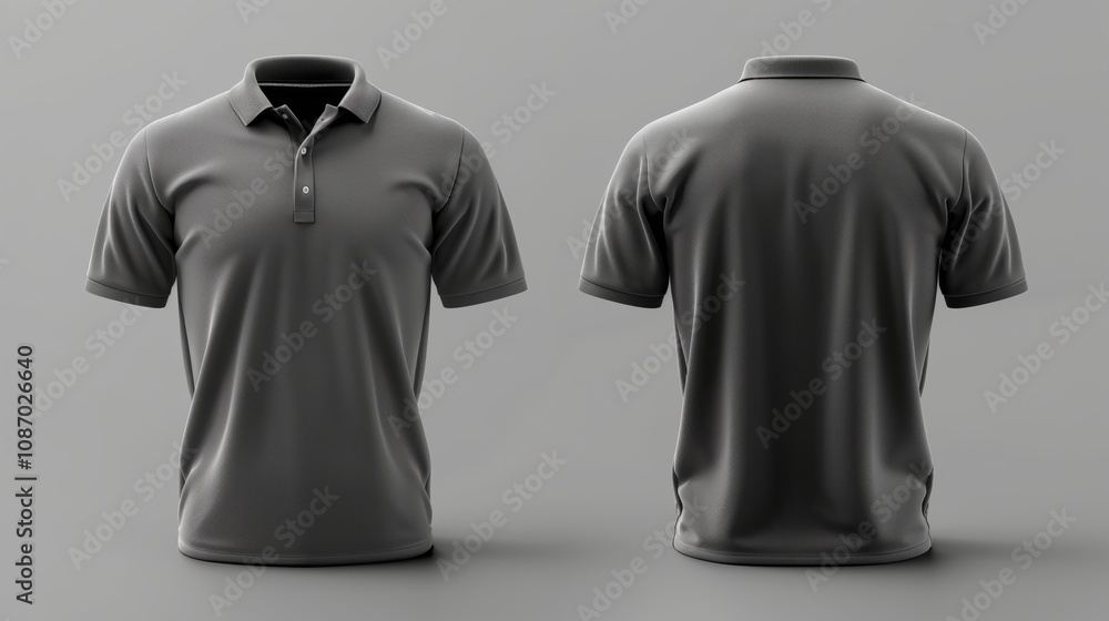 Blank grey polo shirt mockup, front and back view Blank grey polo shirt mockup, front and back view