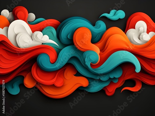 Vibrant abstract background with biomorphic organic forms and fluid swirling shapes in a prismatic color palette  Surrealist contemporary digital art with a dynamic layered composition and textured photo