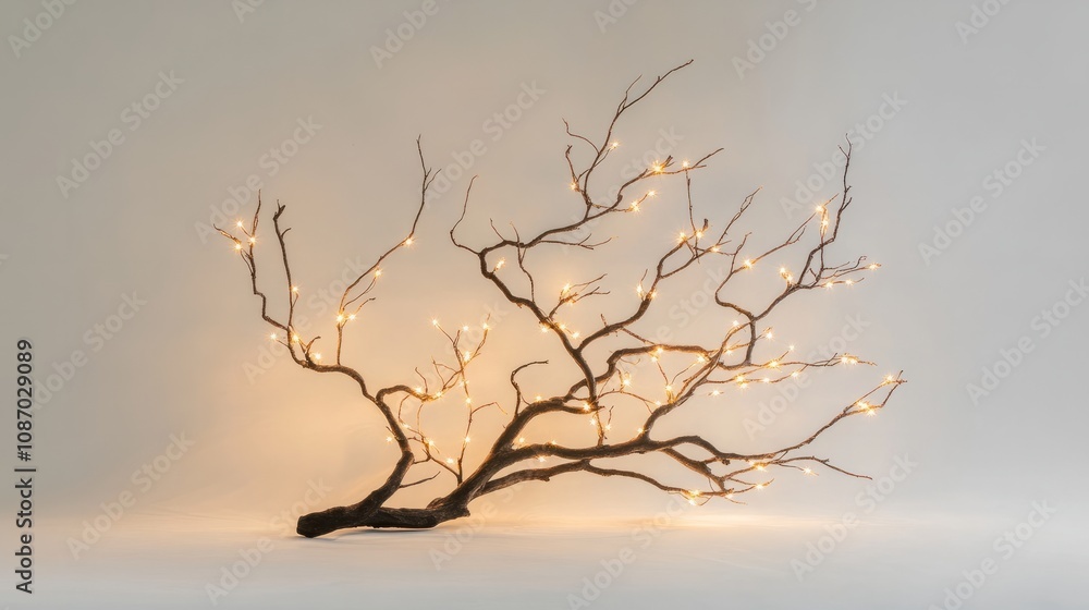 tree with xmas lights against white minimalistic background tree with xmas lights against white minimalistic background