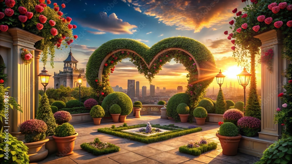 Obraz premium Romantic Architectural Photography Featuring Heart-Shaped Elements and Elegant Structures for Valentine's Day Inspiration