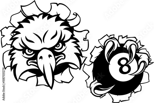 Eagle Pool 8 Ball Billiards Mascot Cartoon photo