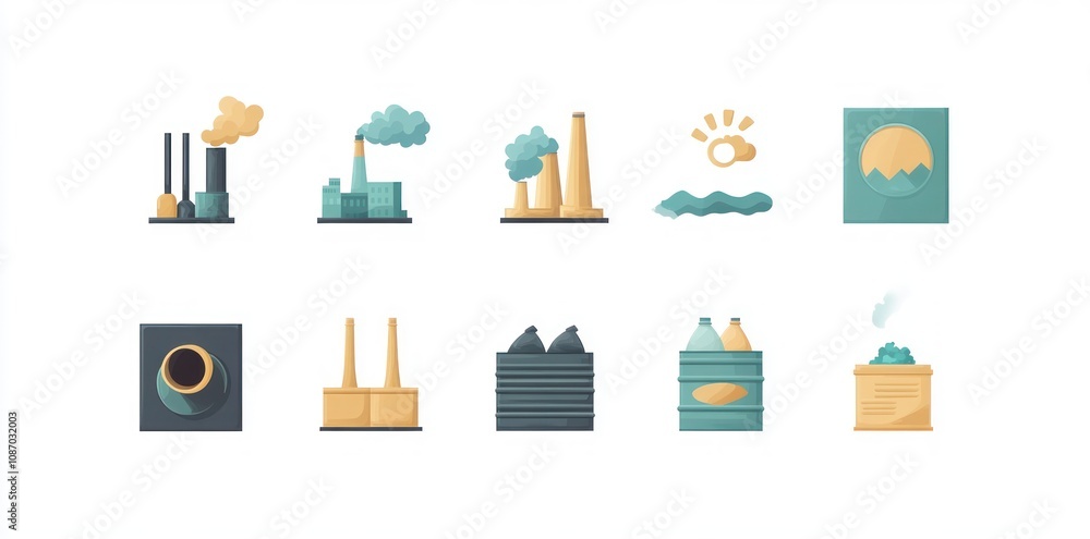 Cartoon Illustration of Industrial Pollution and Environmental Damage Cartoon Illustration of Industrial Pollution and Environmental Damage