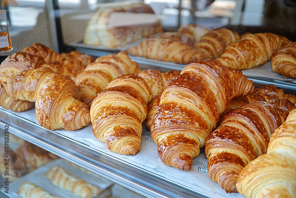 Freshly Baked Croissants in a Bakery Display Freshly Baked Croissants in a Bakery Display
