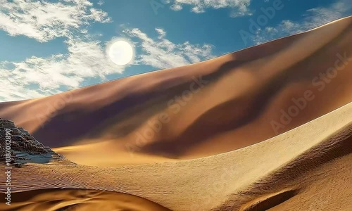 Dune, cinematic lighting and shadows, wind blowing sand in the air, sunset