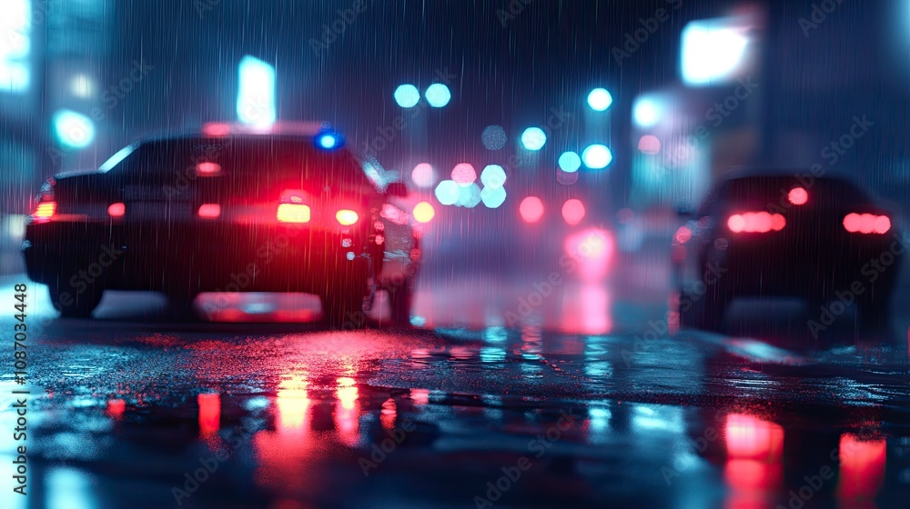 Blurred background of police flashing lights at the crime scene. Blurred background of police flashing lights at the crime scene.