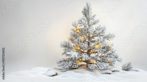 3d rendered decorated chrsitmas tree in snowy forest photo