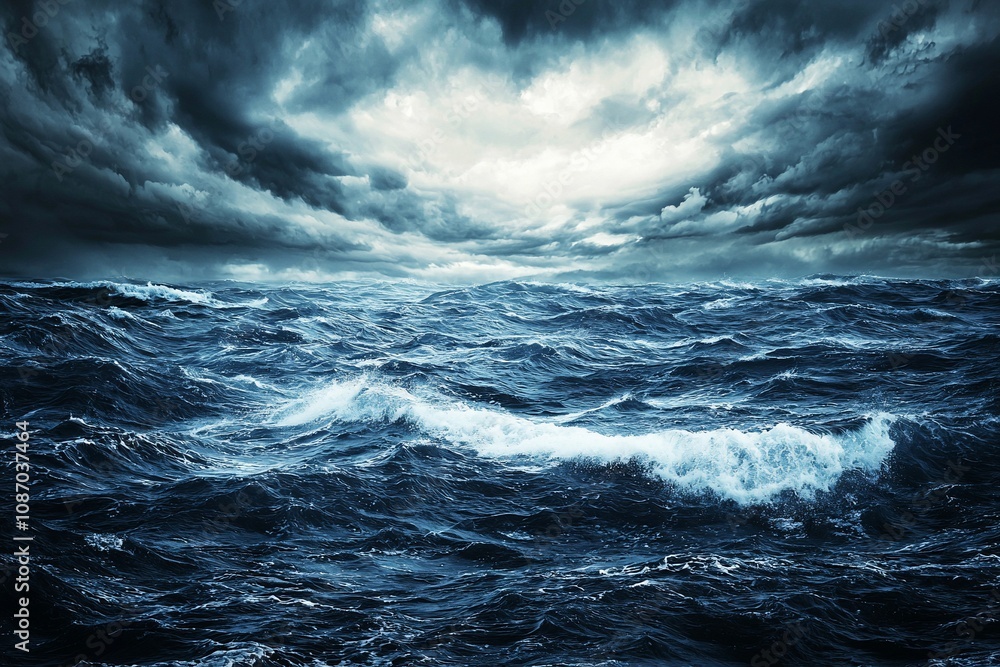 Fototapeta premium A Turbulent Ocean Under Dark Clouds