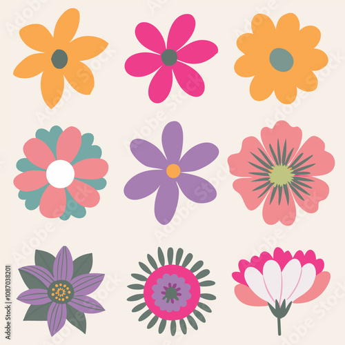 Collection of flowers icon. Abstract botanical flowers design for banners, wallpaper, posters, websites, online shopping. Vector illustration design.